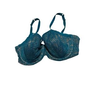 Third Love Feather Lace Demi Bra Size 36E/36DD Teal Green Underwire